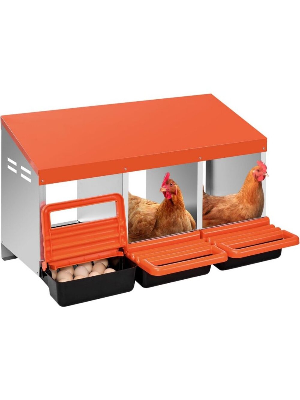 3-Compartment Metal Chicken Nesting Boxes with Protective Lids - Easy Assembly
